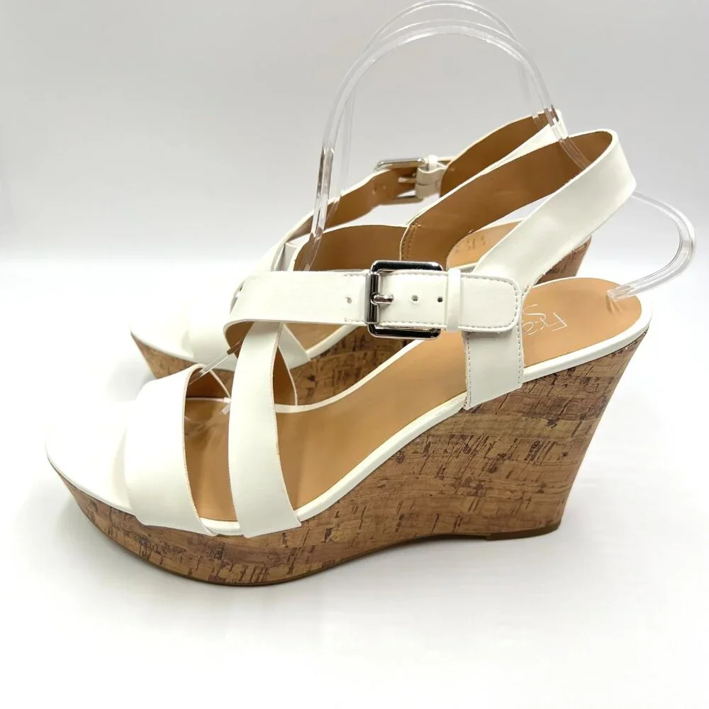 Franco Sarto Womens Size 10 Stallion White Faux‎ Leather Wedges Sandals Shoes